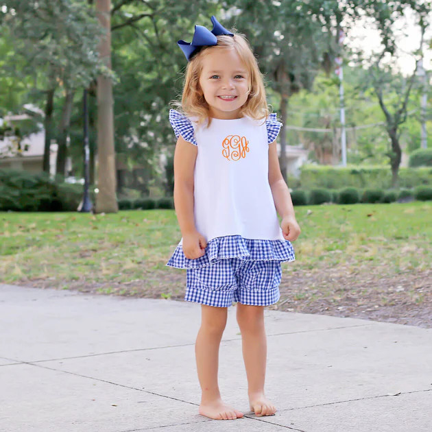 Navy Blue Gingham Tie Back Short Set | Classic Whimsy