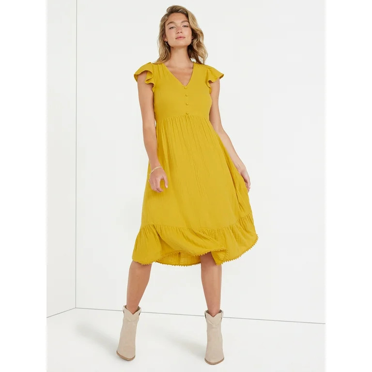 Time and Tru Women's Flutter Sleeve Midi Dress, Sizes XS-XXXL | Walmart (US)
