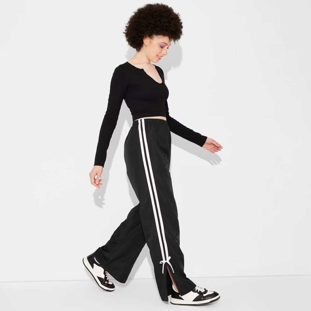 Women's High-Rise Tie Detail Track Pants - Wild Fable™ Black | Target