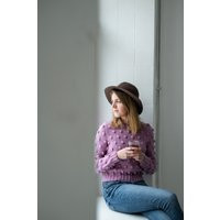 Sicily Sweater - Purple Pom Merino Wool Pullover With Dots Women's | Etsy (US)