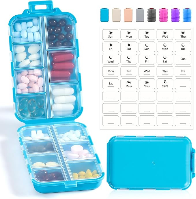 14 GRIDS Travel Pill Organizer Box with Labels - Travel Medicine Case Kit - Pocket Daily Pharmacy... | Amazon (US)