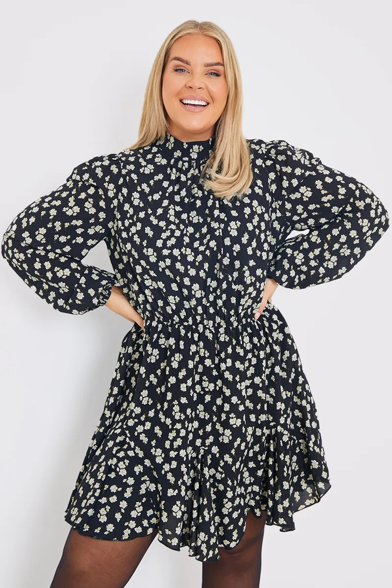 Floral Print Chiffon High Neck Mini Dress | In The Style (UK)
