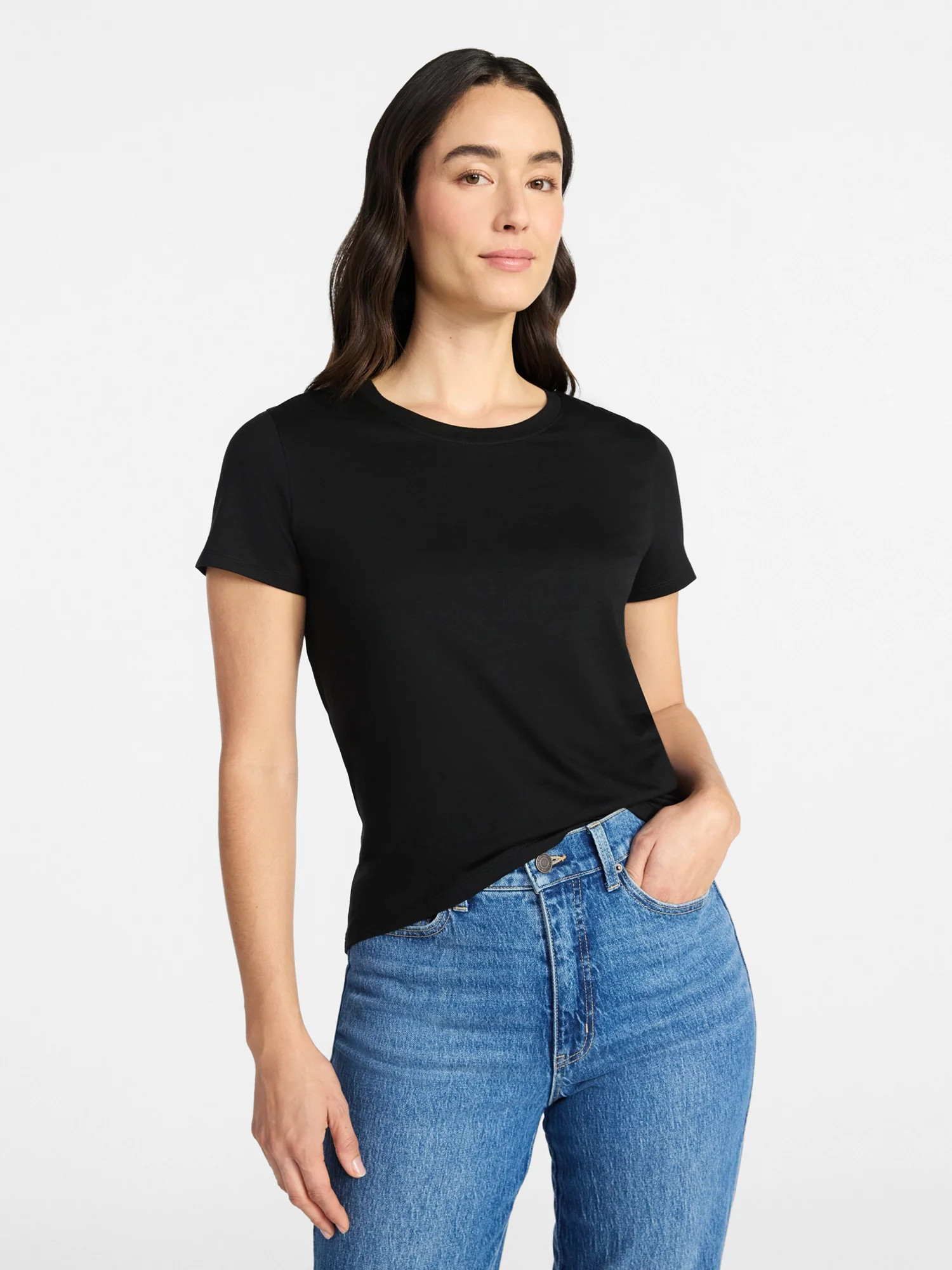 Time and Tru Women's Cotton Crewneck Tee with Short Sleeves, Sizes XS-XXXL - Walmart.com | Walmart (US)