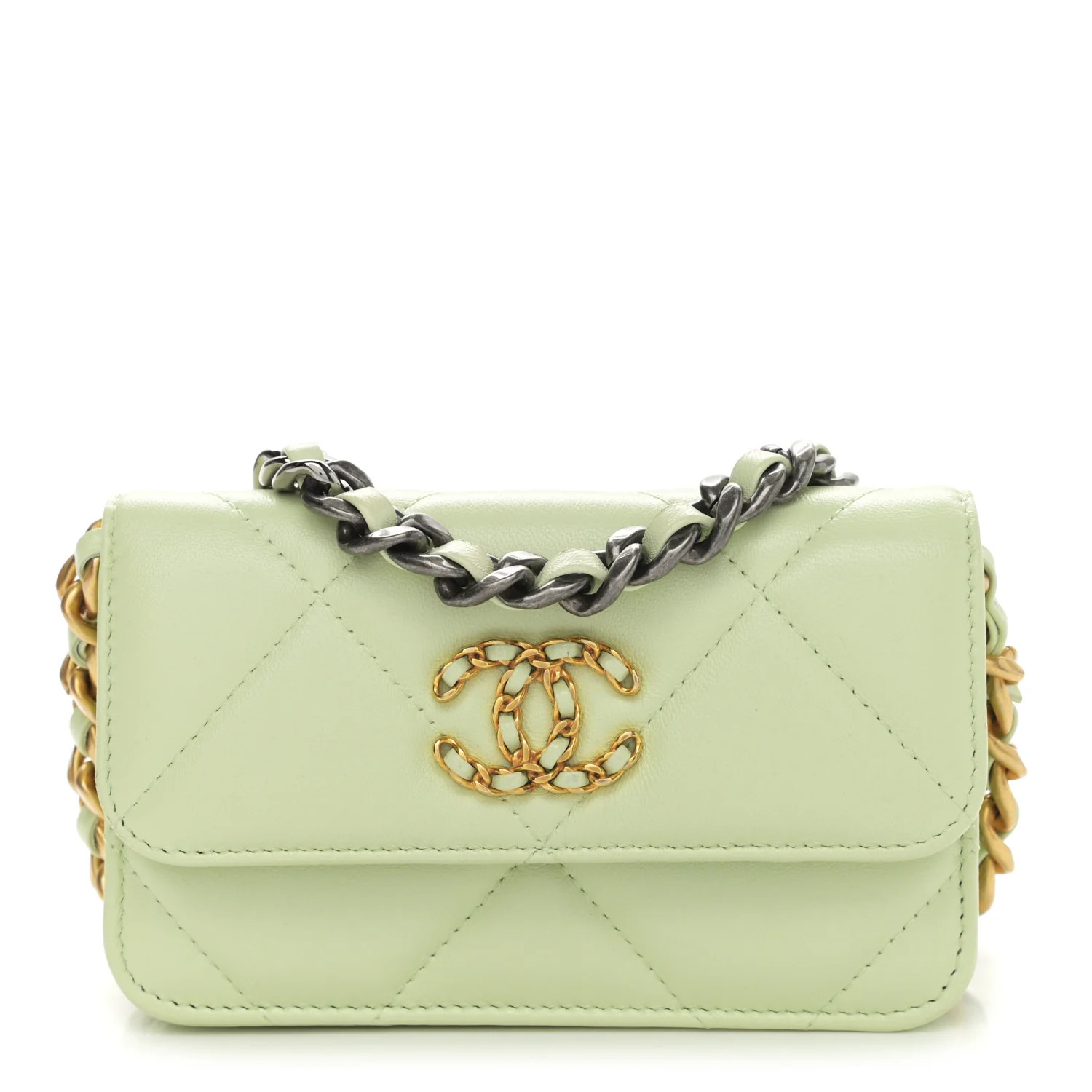 Lambskin Quilted Chanel 19 Clutch With Chain Light Green | FASHIONPHILE (US)