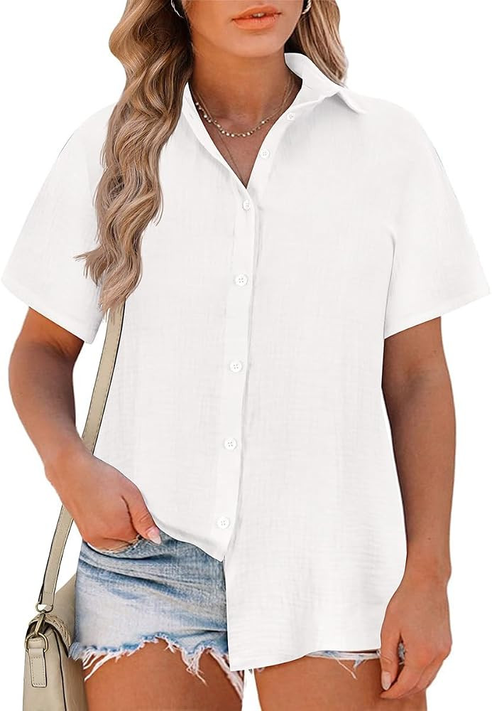 RITERA Womens Plus Size Tops Button Down Roll-Up Cuffed Short Sleeve Casual Shirts Collared Summe... | Amazon (US)