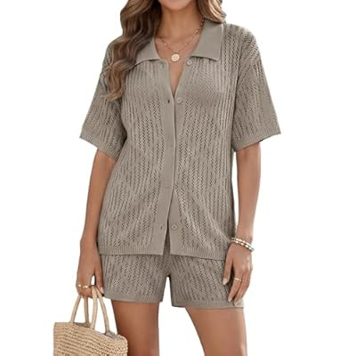 Bsubseach Womens Swim Cover Up 2 Piece Set Crochet Button Down Cardigan Tops Drawstring… | Amazon (US)