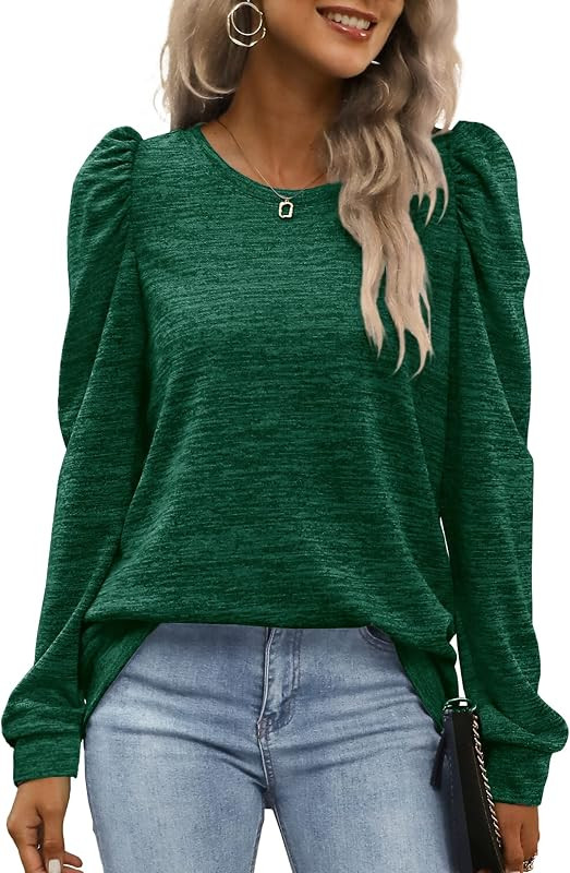 WEESO Crewneck Sweatshirts for Women Fashion Puff Sleeve Tops | Amazon (US)