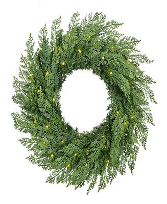 24" Pre-Lit Artificial Flocked Wreath | Macy's