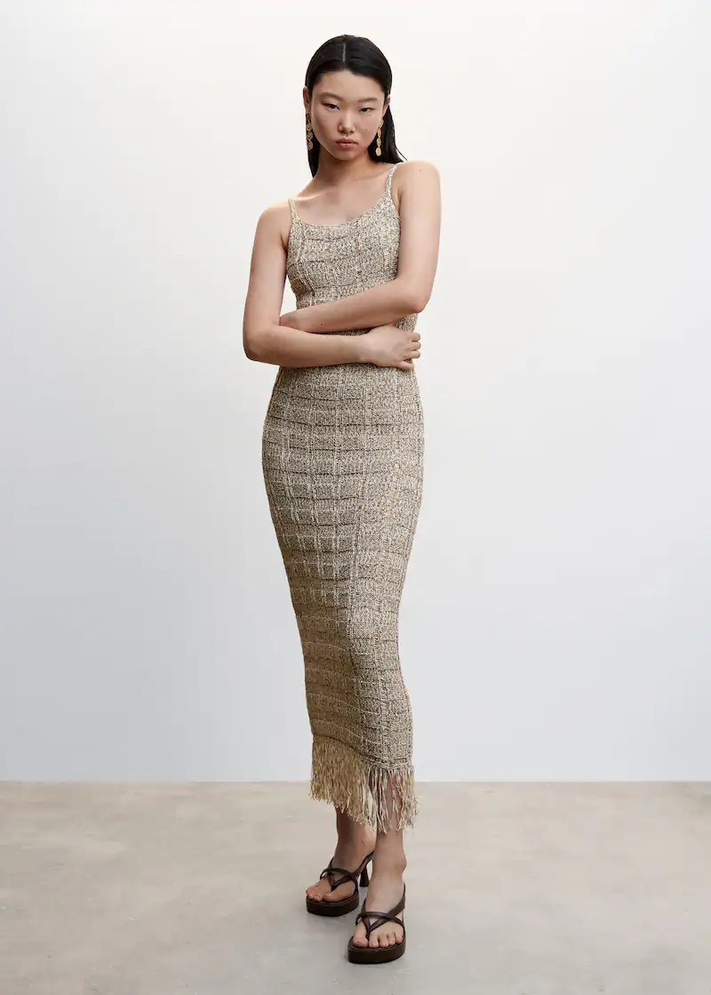 Knitted dress with fringe detail -  Women | Mango USA | MANGO (US)
