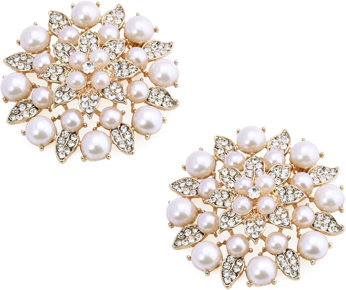 ElegantPark Fashion Shoe Clips for Pumps Pearl Rhinestone Flower Crystal Party Wedding Shoe Acces... | Amazon (US)