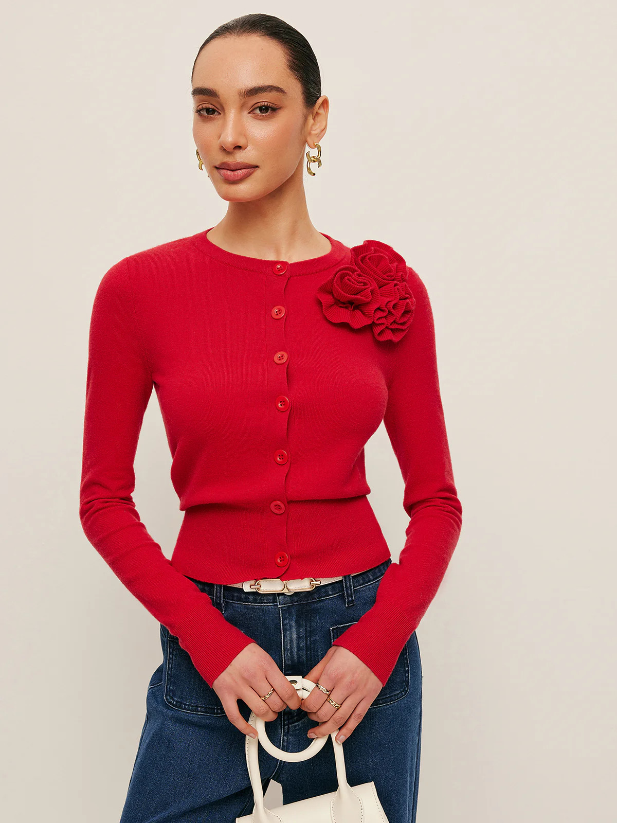 3D Floral Accent Cardigan | Commense