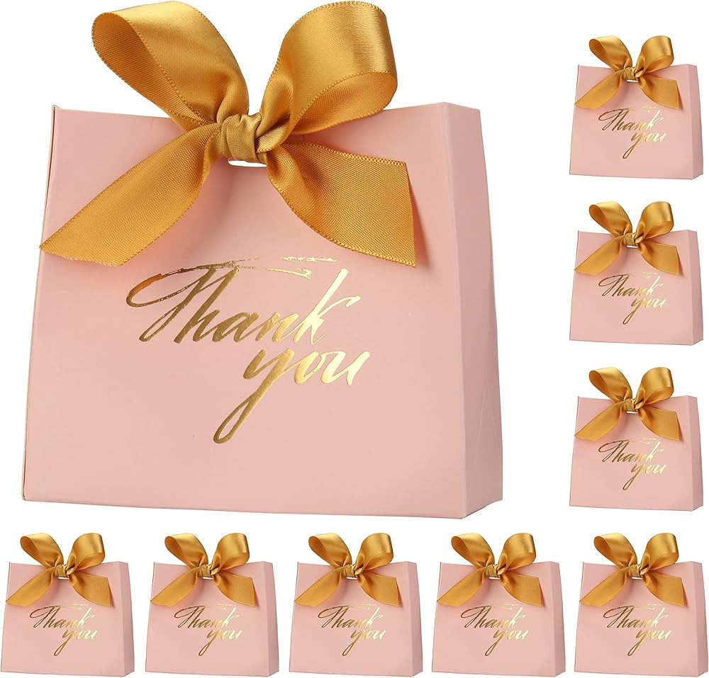 SWANGSA 20 Pack Small Thank You Gift Bags, Pink Party Favor Bags with Gold Bow Ribbon, 4.5x1.8x3.... | Amazon (US)
