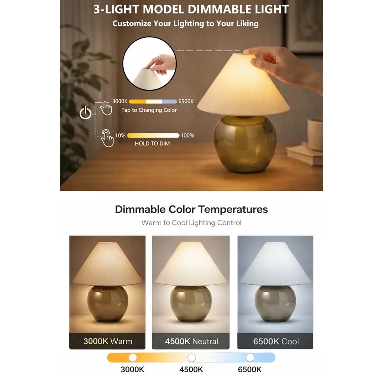 Better Homes & Gardens 8.5 in Green Glass Rechargeable LED Portable Table Lamp with Dimmable Touc... | Walmart (US)