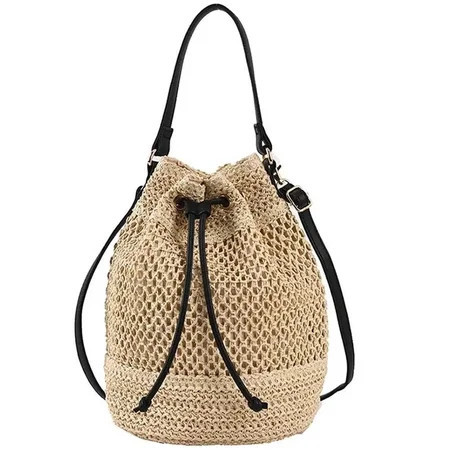 Jiibva Summer Woven Rattan Handbag Bags, Women Straw Shoulder Bag Drawstring Straw Purse Beach Shoulder Tote Handbags for Women | Walmart (US)
