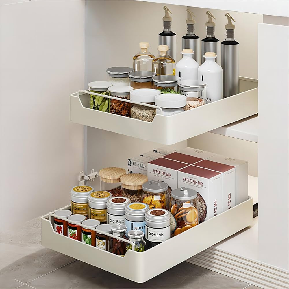 Pull out Cabinet Organizer Fixed with Adhesive Nano Film, Heavy Duty Sliding Basket Organizer Dra... | Amazon (US)