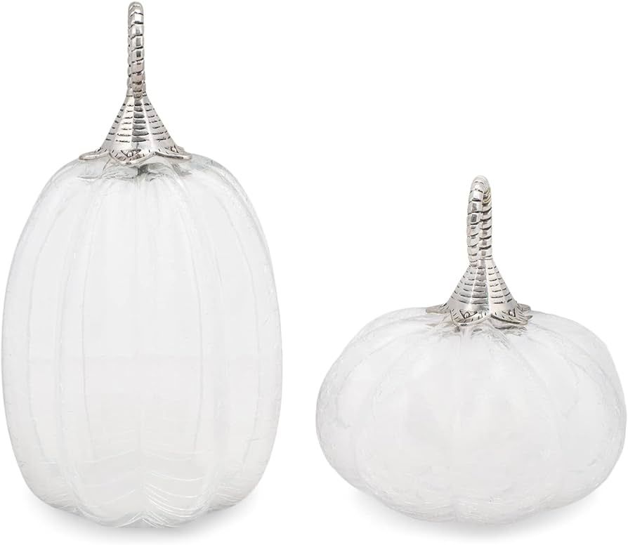 Transpac Frosted White Pumpkin 5 x 5 x 9 Glass Collectible Figurine Set of 2 | Amazon (US)