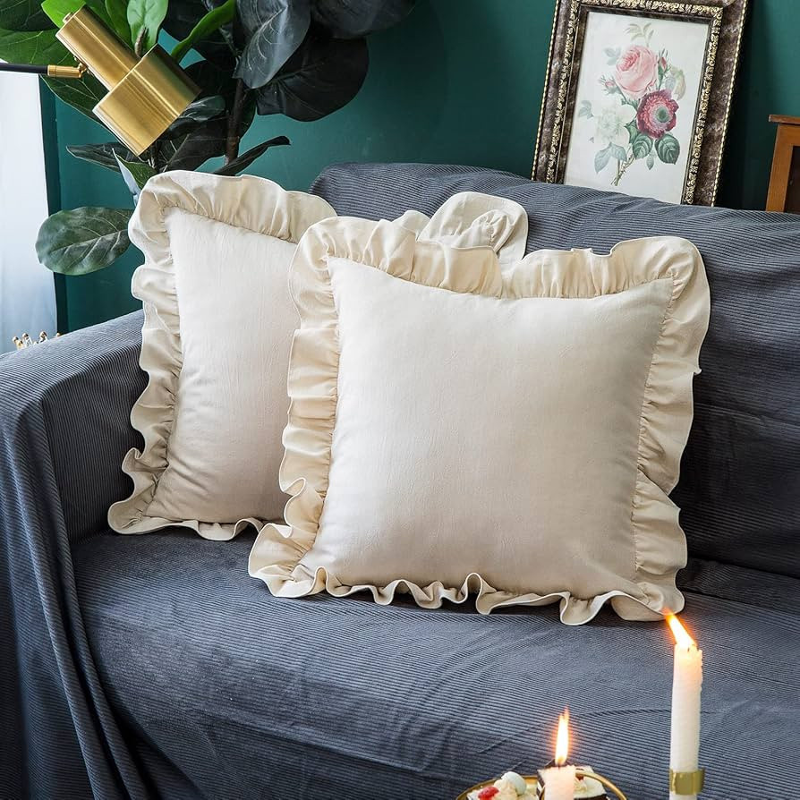 Amazon.com: GLORY SEASON Throw Pillow Covers 2 Pack 100% Cotton Retro Ruffle Flounces Trim Solid ... | Amazon (US)