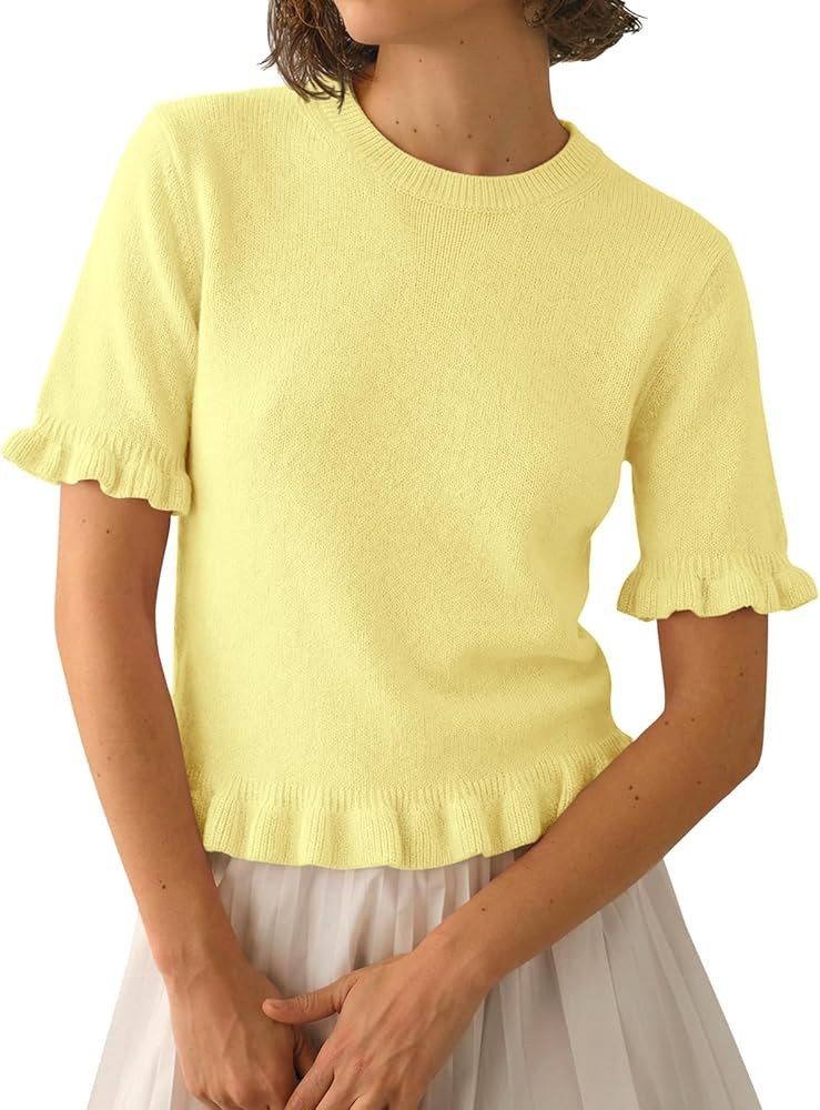 Tankaneo Womens Spring Short Sleeve Cropped Sweaters Summer Lightweight Knit Peplum Tops Dressy C... | Amazon (US)