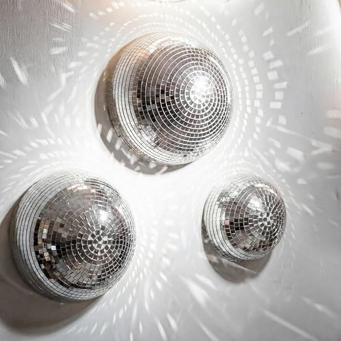 3 Pack Disco Ball Wall Decor 8/6/4 Inch 3D Half-Disco Ball Reflective Mirror Wall Art Self-Adhesi... | Amazon (US)