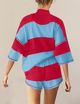 Panadila Women Striped Workout Set Two Piece Outfit Tracksuit Oversized Lounge Set Top and Shorts... | Amazon (US)
