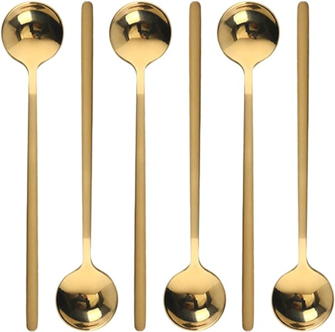 6 Pcs Coffee Spoons Stainless Steel Tea Spoons Round Dessert Spoons Long Handle Spoons for Hot Ch... | Amazon (US)