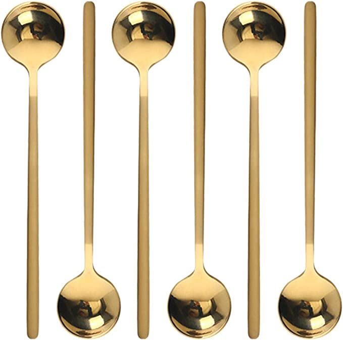 6 Pcs Coffee Spoons Stainless Steel Tea Spoons Round Dessert Spoons Long Handle Spoons for Hot Ch... | Amazon (US)