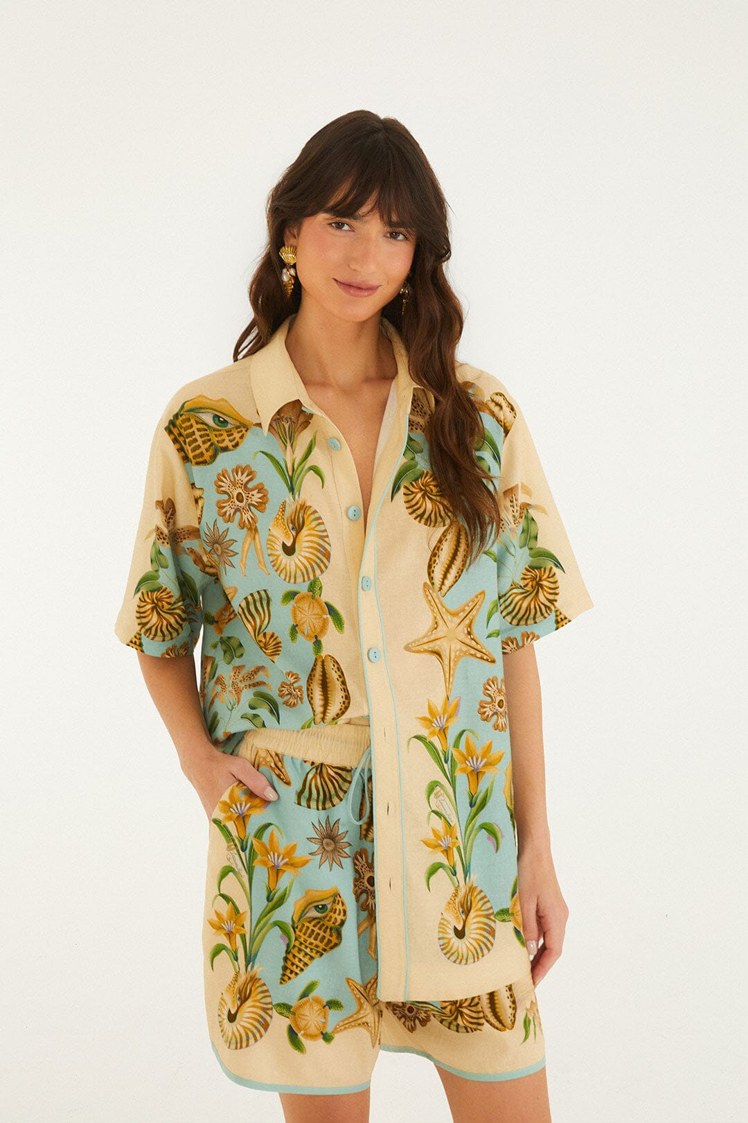 Soft Blue Marine Garden Lenzing Ecovero Euroflax Shirt | FARM Rio | FarmRio (US)