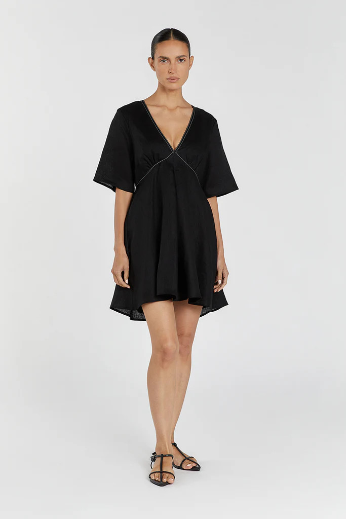RHODES BLACK LINEN MINI DRESS | DISSH