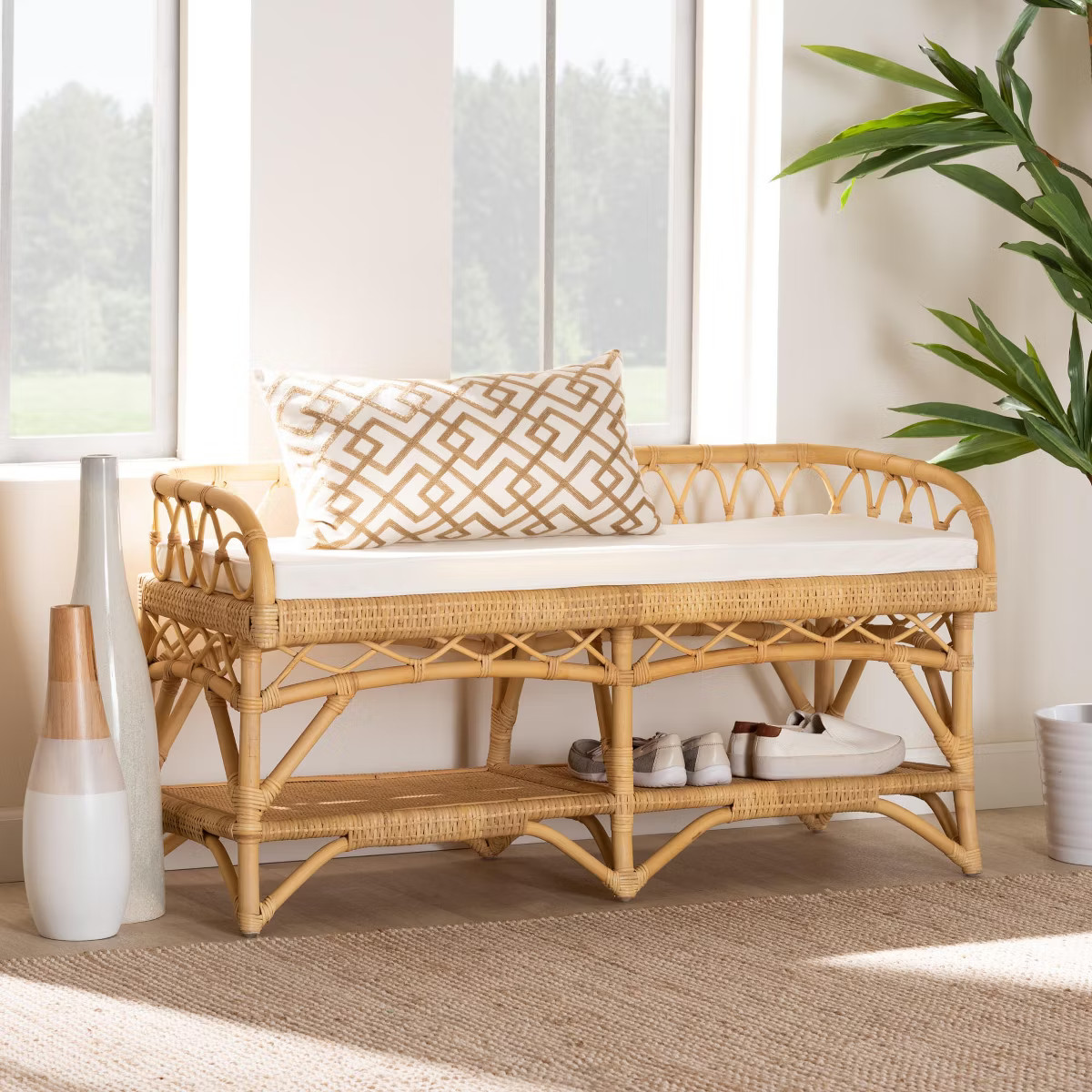 bali & pari Leryn Modern Bohemian Natural Brown Rattan Bench | Target