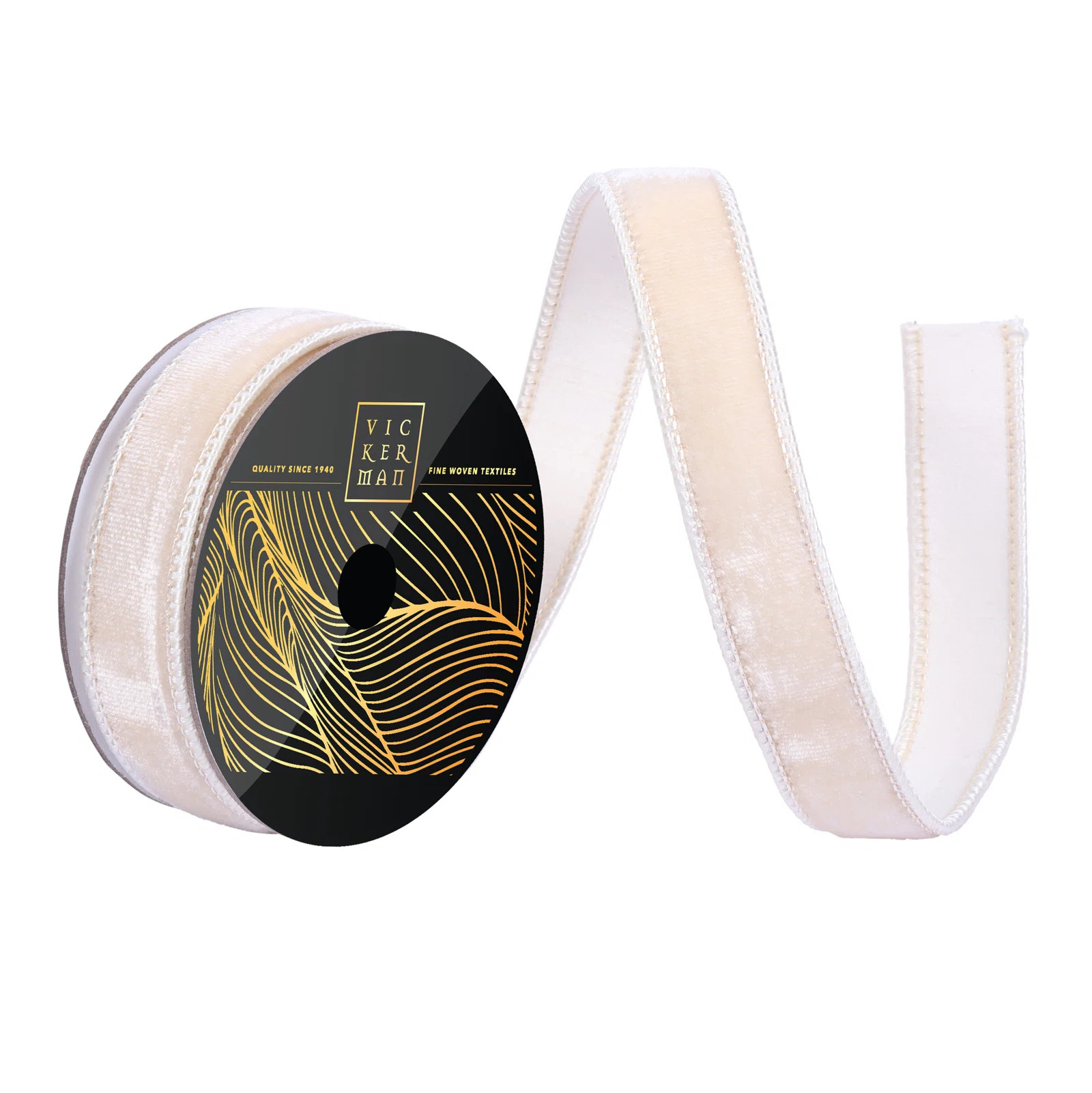 1" x 10yd Ivory Velvet Wired Ribbon. Ivory Dupion Backing. | Wayfair North America