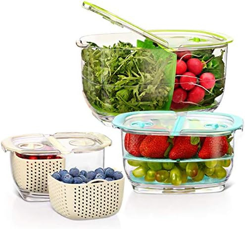 LUXEAR Fresh Produce Vegetable Fruit Storage Containers 3Piece Set, BPA-free Fridge Storage Conta... | Amazon (US)