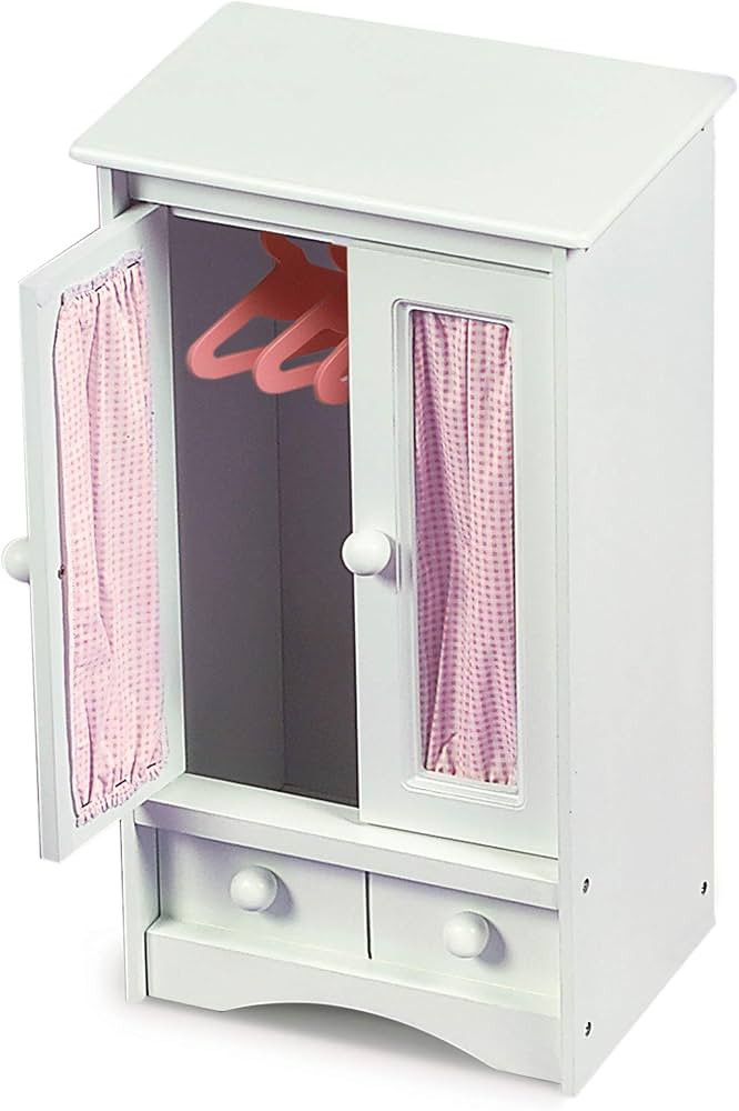 Badger Basket Doll Armoire with Three Hangers for 18 to 22-Inch Dolls - White and Pink Wardrobe C... | Amazon (US)