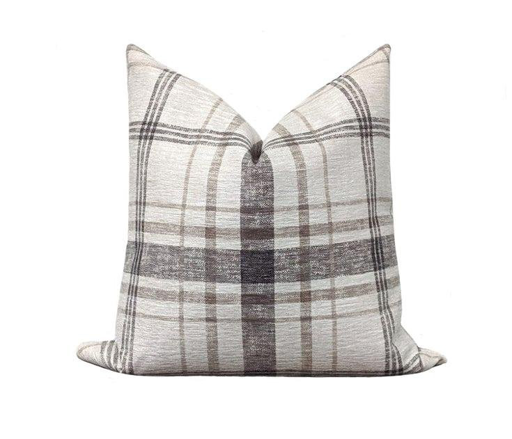 Moonstone Black Grey Cream Tan Chenille Plaid Pillow | Land of Pillows