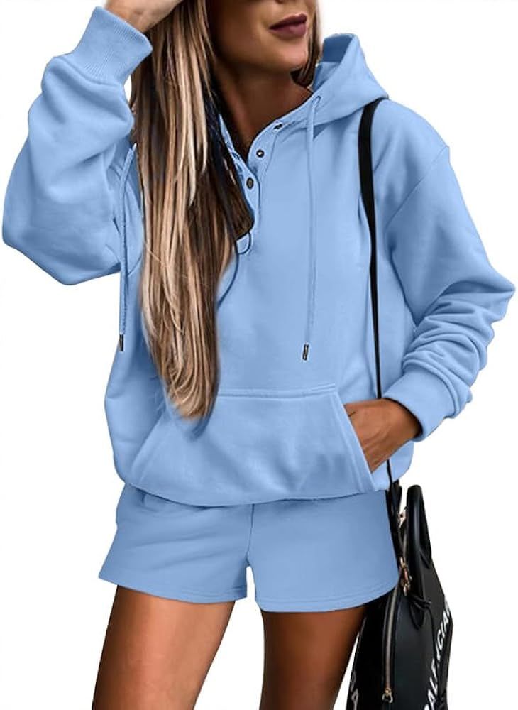 SHEWIN Women 2 Piece Outfits Sweatsuit Lounge Sets Oversized Hoodie Sweatshirt Shorts Tracksuit S... | Amazon (US)