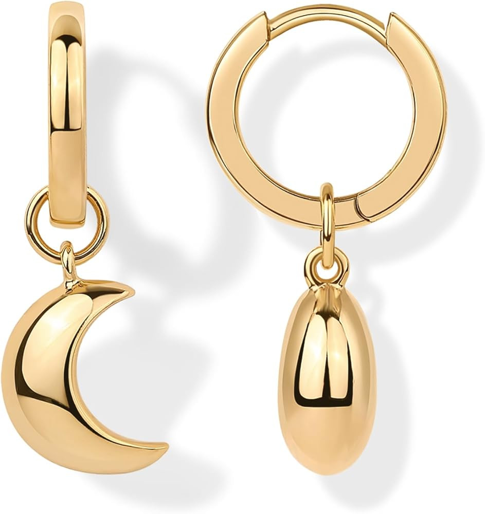 PAVOI 14K Gold Plated 925 Sterling Silver Posts Charm Huggie Earrings for Women | Lightweight Lov... | Amazon (US)