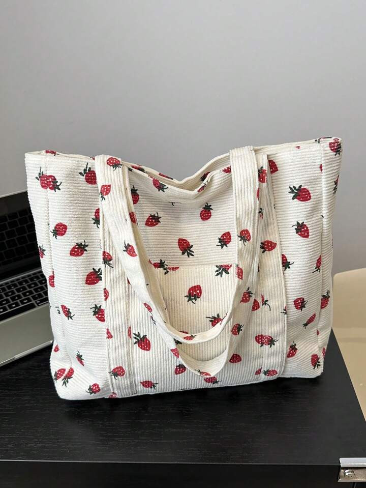 A Fashion Large Capacity Corduroy Tote Bag,Elegant Shoulder Bag,Suitable For College Students,Whi... | SHEIN