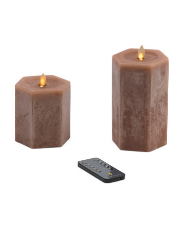 Set Of 2 Led Moving Flame Hexagon Pillars | TJ Maxx