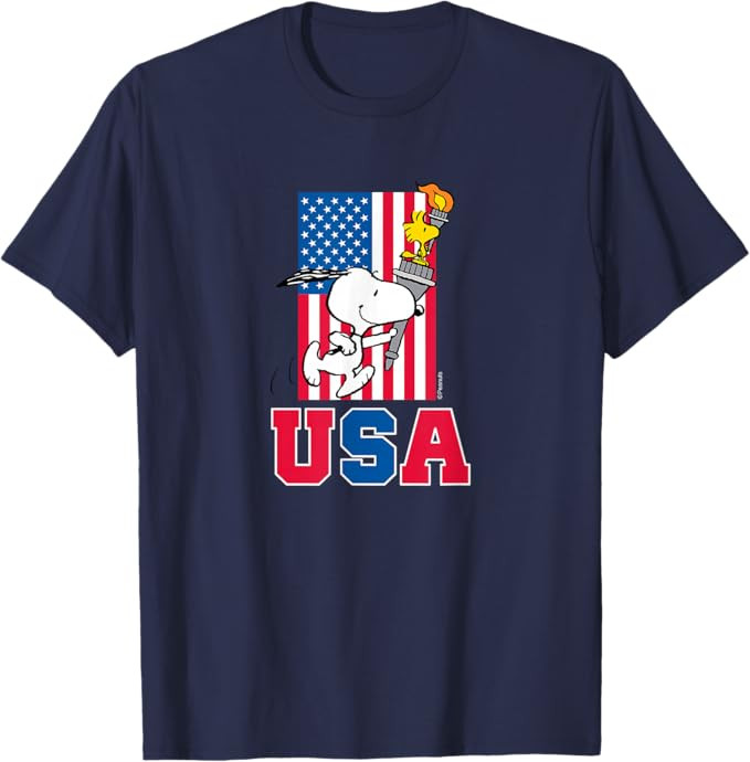 Peanuts - Snoopy & Woodstock USA Flag T-Shirt | Amazon (US)