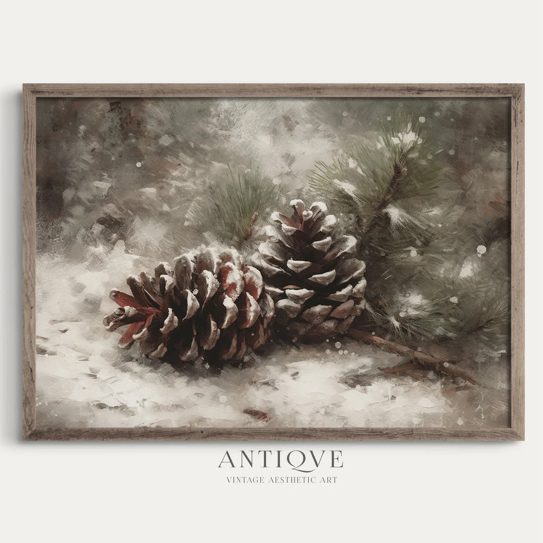 Pine Cones in the Snow Detailed Painting Pinecones Rustic - Etsy | Etsy (US)