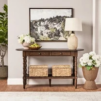 My Texas House Lewis 54 in Oval Console Table, Warm Brown, with 2 Storage Drawers | Walmart (US)