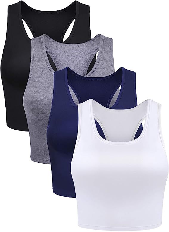 Boao 4 Pieces Basic Crop Tank Tops Sleeveless Racerback Crop Sport Top for Women | Amazon (US)