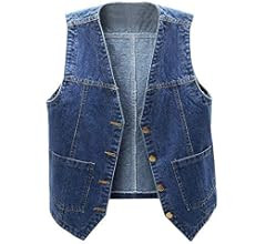 Ladyful Women's Sleeveless Denim Vest V Neck Button Down Jean Waistcoat Jacket | Amazon (US)