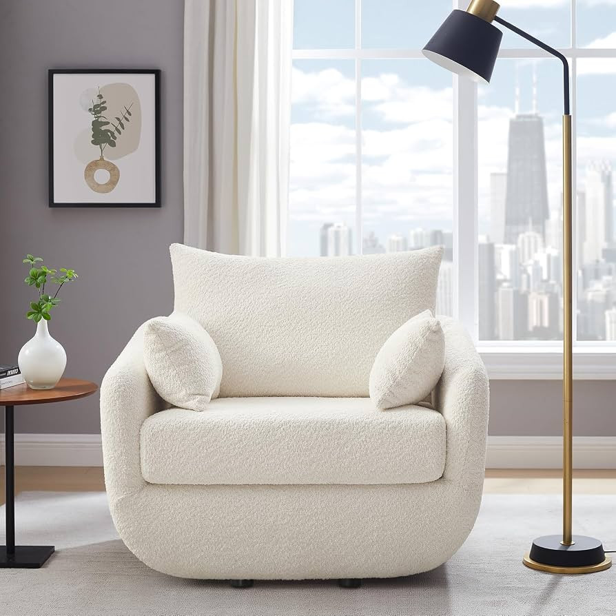 360\u00b0 Swivel Accent Armchair, 39.3" Oversized,Cream White | Amazon (US)
