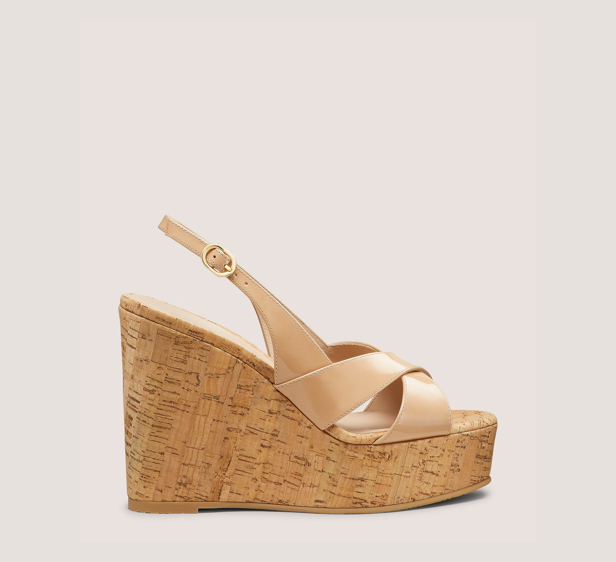 Stuart Weitzman Dayna Slingback Wedge, Adobe Beige Patent Leather, Size: 7.5 Narrow | Stuart Weitzman (US)