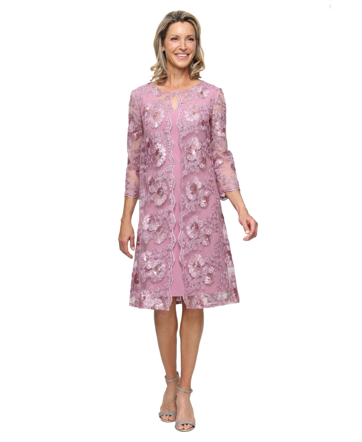 Alex Evenings Women's Zipper Boat Neck Jacket Dress - Dark Mauve | Macy's