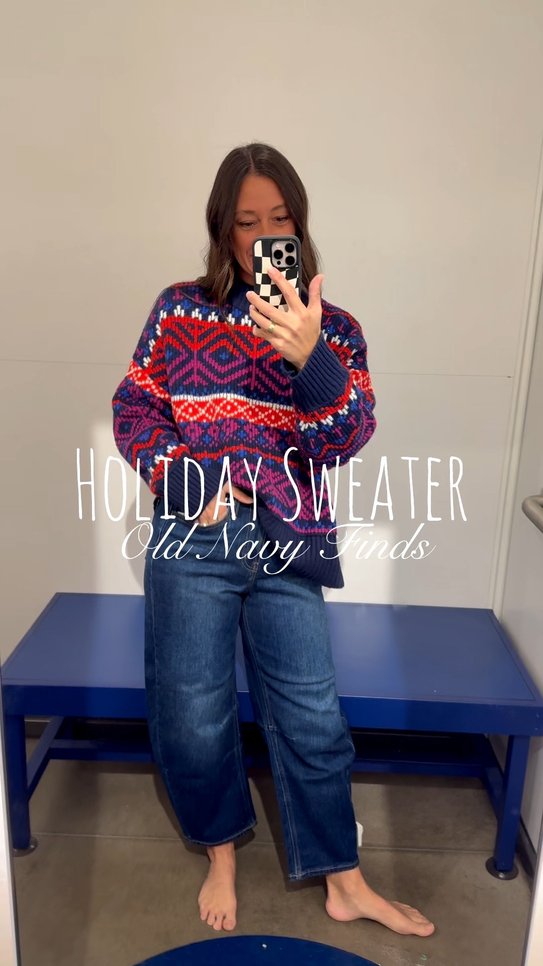 I am feeling all the feels ☺️of the holiday season including cozy holiday sweaters! This pattered sweater from Old Navy is perfection♥️. I am loving so many of the options they have for the holiday seasons and even ones that can easily be worn through valentines. 

I love the fit of the large or x-large like the one I have on. I normally wear a small. 🎁 this would be so cute for any holiday party, or even everyday during the winter months. 

These dark wash barrel jeans 👖 have four different washes, and I love them all and how they fit! These are size 2 high waisted wow jeans, and they fit great!

Weight 130lbs carry in my hips and midsection and booty 😅Height 5’5”. 

#LTKHoliday #LTKFindsUnder50 #LTKSaleAlert