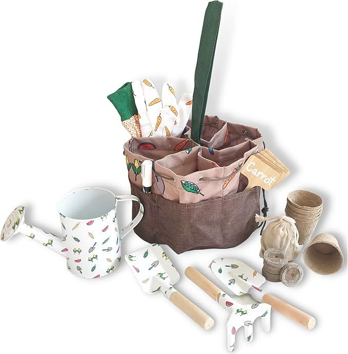 Amazon.com : Kids Garden Tool Set, Tote Bag with Multiple Storage Pockets, Cute Gardening Gloves,... | Amazon (US)