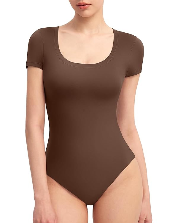 PUMIEY Women's Scoop Neck Short Sleeve Bodysuit Slimming Fit Body suit Top Smoke Cloud Pro Collec... | Amazon (US)
