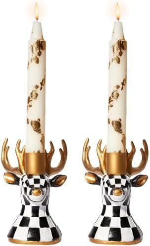WDS WONDROUS Christmas Candle Holders Reindeer Black White Set of 2 – Deer Taper Candle Holders... | Amazon (US)