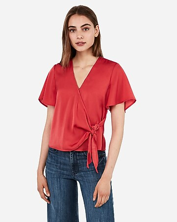 surplice flutter sleeve top | Express